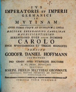 Ius imperatoris et imperii germanici in Mutinam : Cuius primas usque ad Rudolfum I. lineas ... proponit