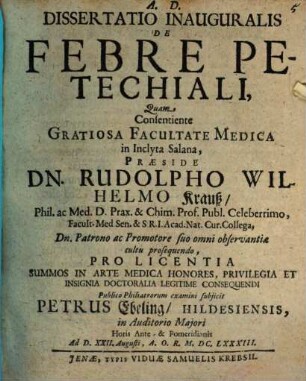 Diss. inaug. de febre petechiali