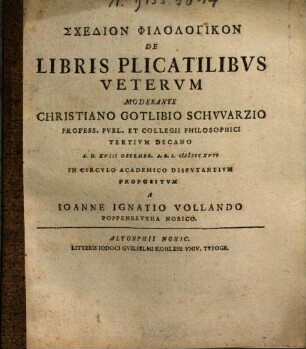 Schedion Philologikon De Libris Plicatilibvs Vetervm