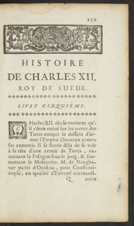 Histoire De Charles XII. Roy De Suede. Livre Cinquiéme.