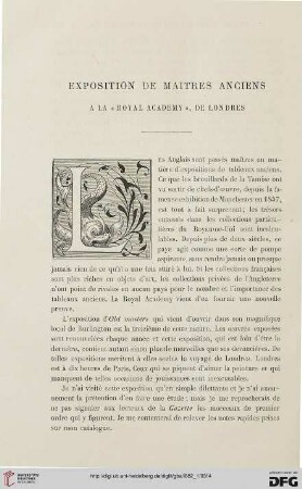 2. Pér. 25.1882: Exposition de maîtres anciens à la "Royal Academy" de Londres