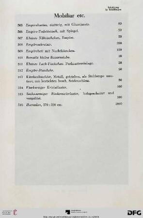 Mobiliar etc. (Nr. 505-516)
