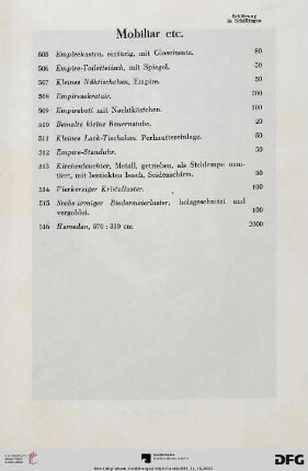 Mobiliar etc. (Nr. 505-516)
