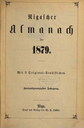 Rigascher Almanach : für das Jahr .... 22, 22. 1879