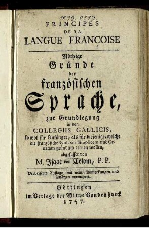 Principes De La Langue Françoise