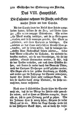 Das VIII. Hauptstück - Die Casquins nehmen die Flucht, und Soto machet Friede mit dem Capaha