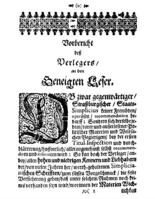 Vorbericht deß Verlegers/ an den Geneigten Leser