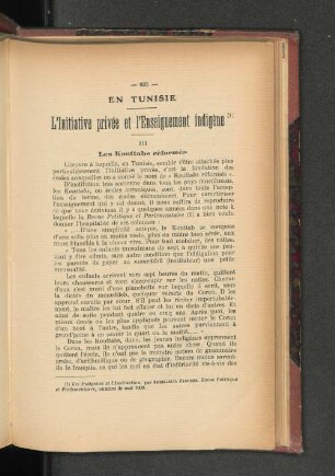 En Tunisie - L'Initiative privée et l'Enseignement indigène.
