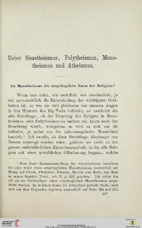 Ueber Henotheismus, Polytheismus, Monotheismus und Atheismus