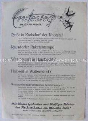 Propagandaflugblatt der SED-Kreisleitung Stadtroda zu landwirtschaftlichen Problemen