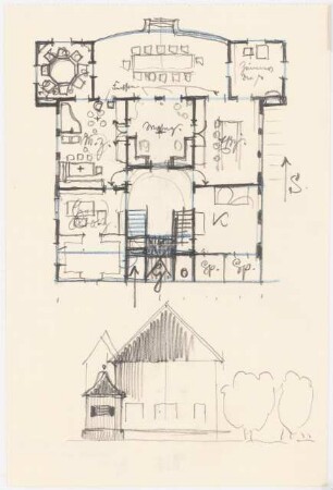 Gutshaus: Grundriss und Ansicht
