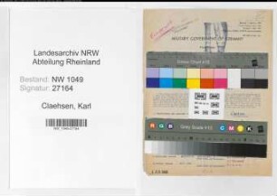 Entnazifizierung Karl Claehsen , geb. 31.12.1898 (Weichenwaerter)