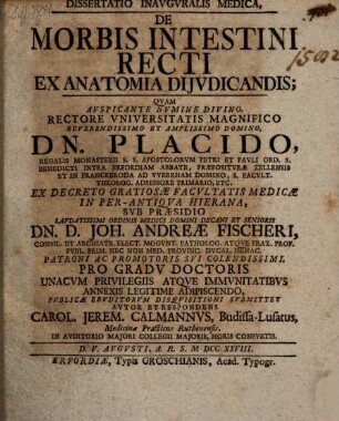 Diss. inaug. med. de morbis intestini recti ex anatomica diiudicandis