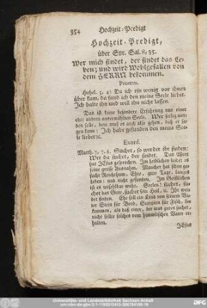 Hochzeit-Predigt über Spr. Sal. 8, 35.