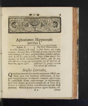 Aphorismor. Hippocratis Sectio I. Aphor. I.