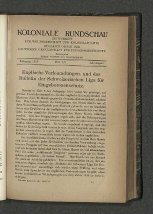 Englische Verleumdungen. und das Bulletin der Schweizerischen Liga für Eingeborenenschutz.