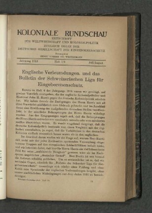 Englische Verleumdungen. und das Bulletin der Schweizerischen Liga für Eingeborenenschutz.