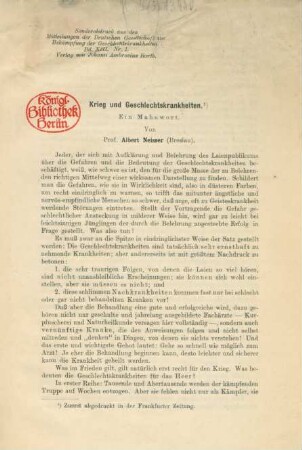Krieg und Geschlechtskrankheiten : ein Mahnwort