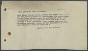 Brief von Georg Kolbe an ... Schönberg, geschrieben von Margrit Schwartzkopff