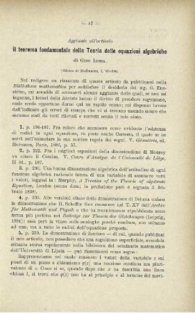 Il teorema fondametale della Teoria delle equazioni algebriche.