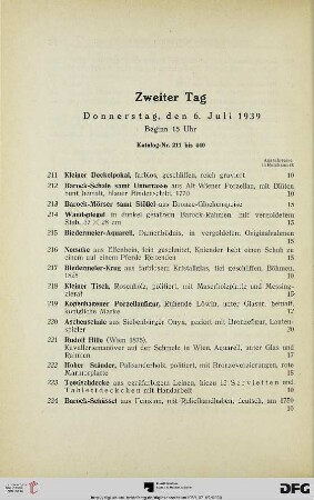 Zweiter Tag: Donnerstag, den 6. Juli 1939, Beginn 15 Uhr (Nr. 211-440)