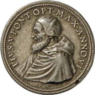 Medaille von Federico Parmense auf Papst Pius V. und die Seeschlacht von Lepanto, 1571