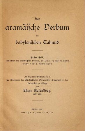 Das aramäische Verbum im babylonischen Talmud