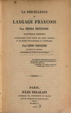 La precellence du langage francois