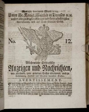 No. 12. Montags, den 25ten Martii, 1754.