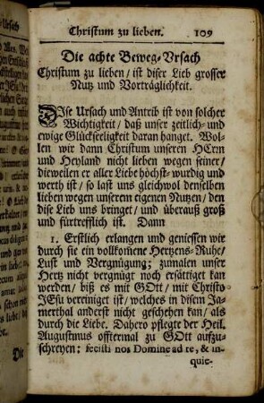 Die achte Beweg-Ursach Christum zu lieben / ist diser Lieb grosser Nutz und Vorträglichkeit.