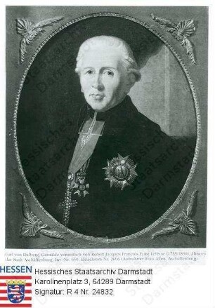Dalberg, Karl Theodor Reichsfreiherr v. (1744-1817) / Porträt in Medaillon mit Reliefrahmen, Halbfigur, stehend