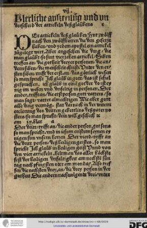 Klerliche austeilung und underscheid der artickeln deß glaůbens.