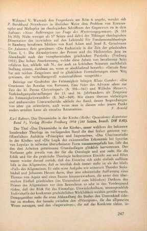 247-248 [Rezension] Rahner, Karl, Das Dynamische in der Kirche