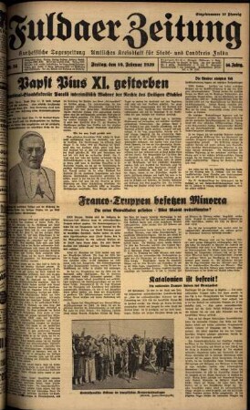 Ausgabe vom Freitag, den 10. Februar 1939.