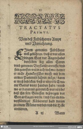 Tractatus Primus. Von deß Feldschrers Ampt und Verrichtung