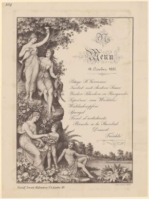 Menükarte : Menü, Rudolf Dressel, Hoftraiteur, U.d.Linden 50
