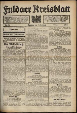 Erste Ausgabe vom Samstag, den 27. Februar 1915.