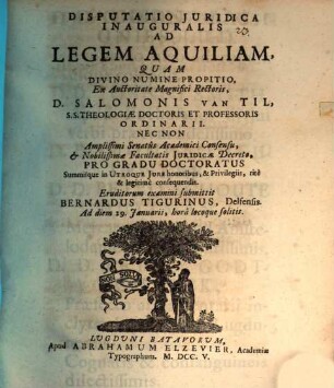 Disp. iur. inaug. ad legem Aquiliam