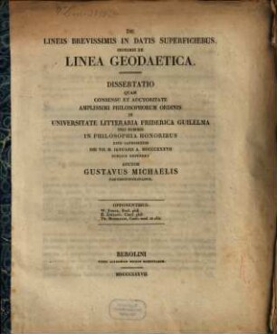 De lineis brevissimis in datis superficiebus, imprimis de linea geodaetica : Diss.