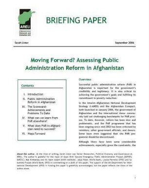 Moving forward? : assessing public administration reform in Afghanistan