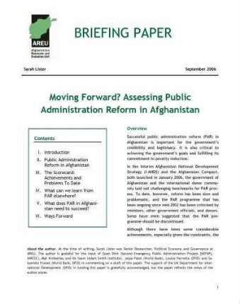Moving forward? : assessing public administration reform in Afghanistan