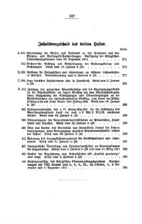 Inhaltsverzeichnis des dritten Heftes