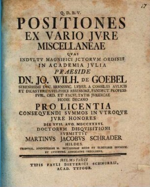 Positiones ex vario jvre miscellaneae