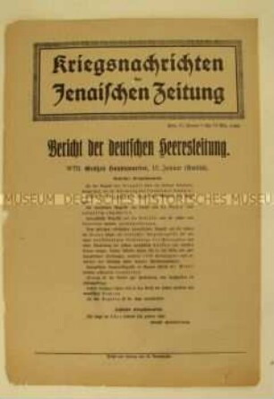 Nachrichtenblatt der "Jenaischen Zeitung" zum Kriegsverlauf an der Westfront