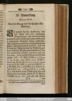 XI. Anmerckung. ad p. 9. lin. 12. Von der Sorge vor die Leichen-Bestattung.