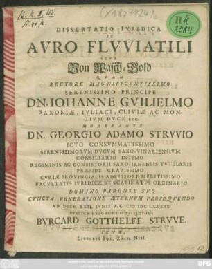 Dissertatio Iuridica De Auro Fluviatili Sive Von Wasch-Gold