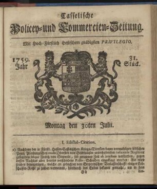 31. Stueck, Montag den 30ten Julii 1759