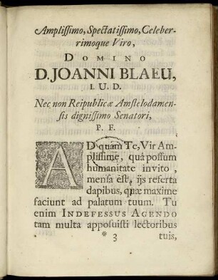 Amplissimo, [...] Viro, Domino D. Joanni Blaeu, [...]