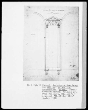 Kassel & Palais von Hessensein & grünes Eßkabinett & Innenwandgliederung & Ädikula zwischen zwei Fenstern