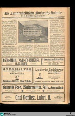 Karlsruher Tagblatt, Sonderbeilage. Die Lungenheilstätte Nordrach-Kolonie